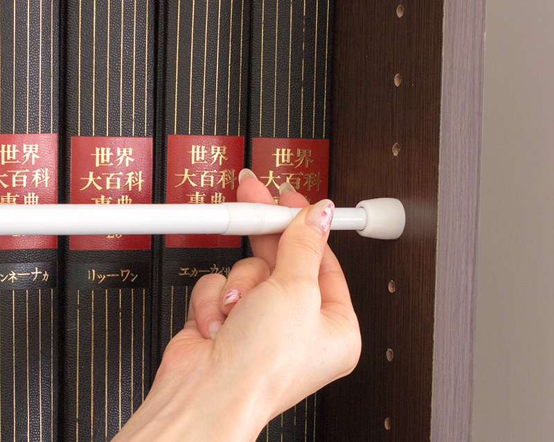 つっぱり大輔が本棚のダボ穴に刺さる